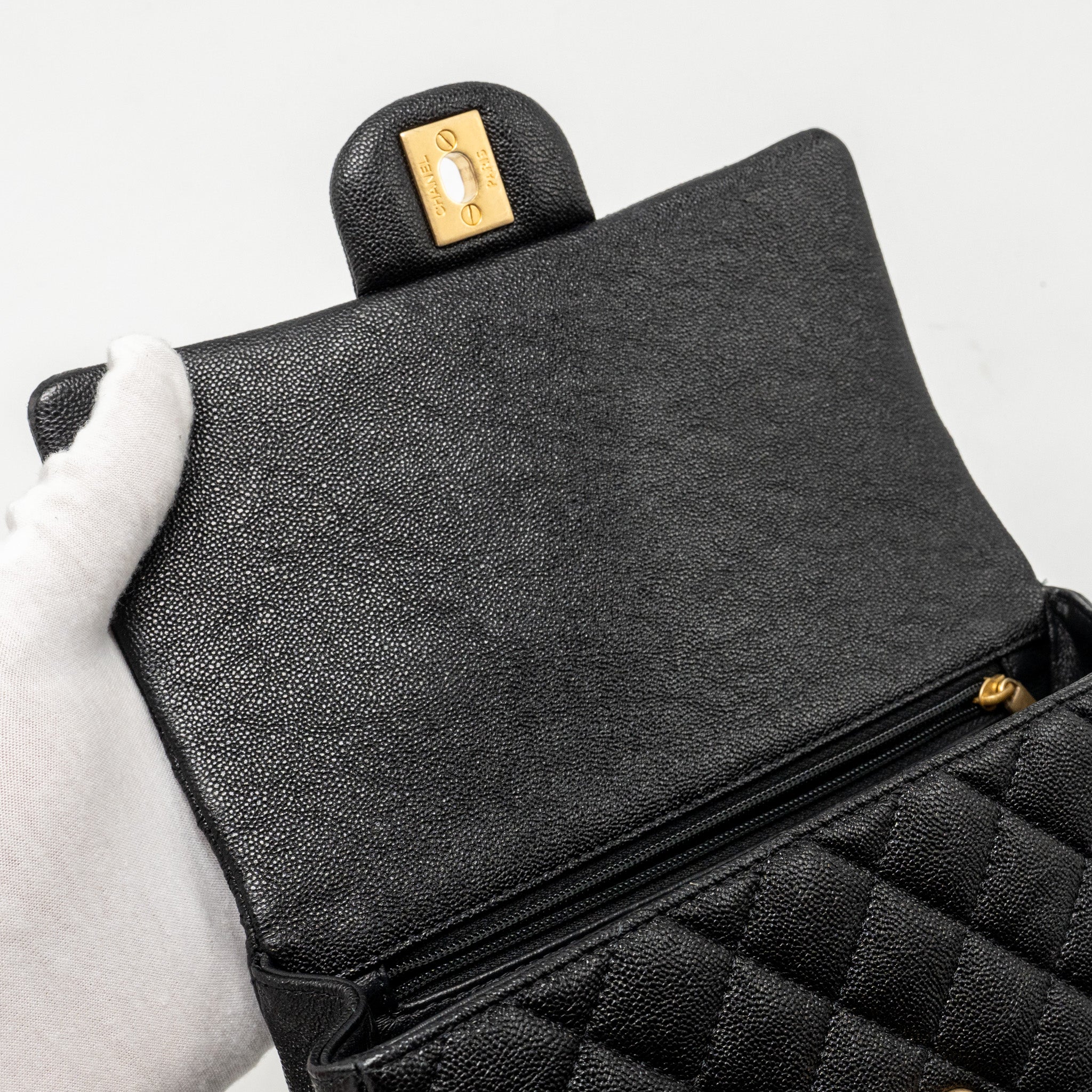 CHANEL TOP HANDLE MINI RECTANGULAR FLAP BAG CAVIAR BLACK GHW