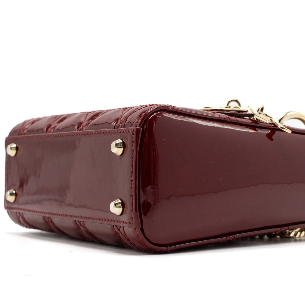 DIOR MINI LADY DIOR PATENT CALFSKIN RED LGHW