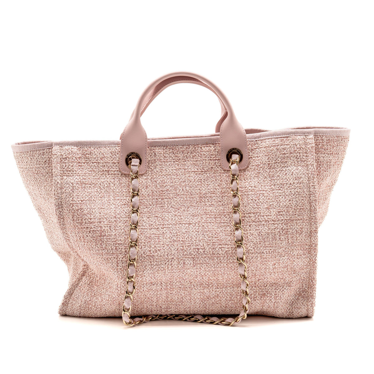 Chanel Large Deauville Tote Shopping Bag Canvas / Calfskin Pink LGHW