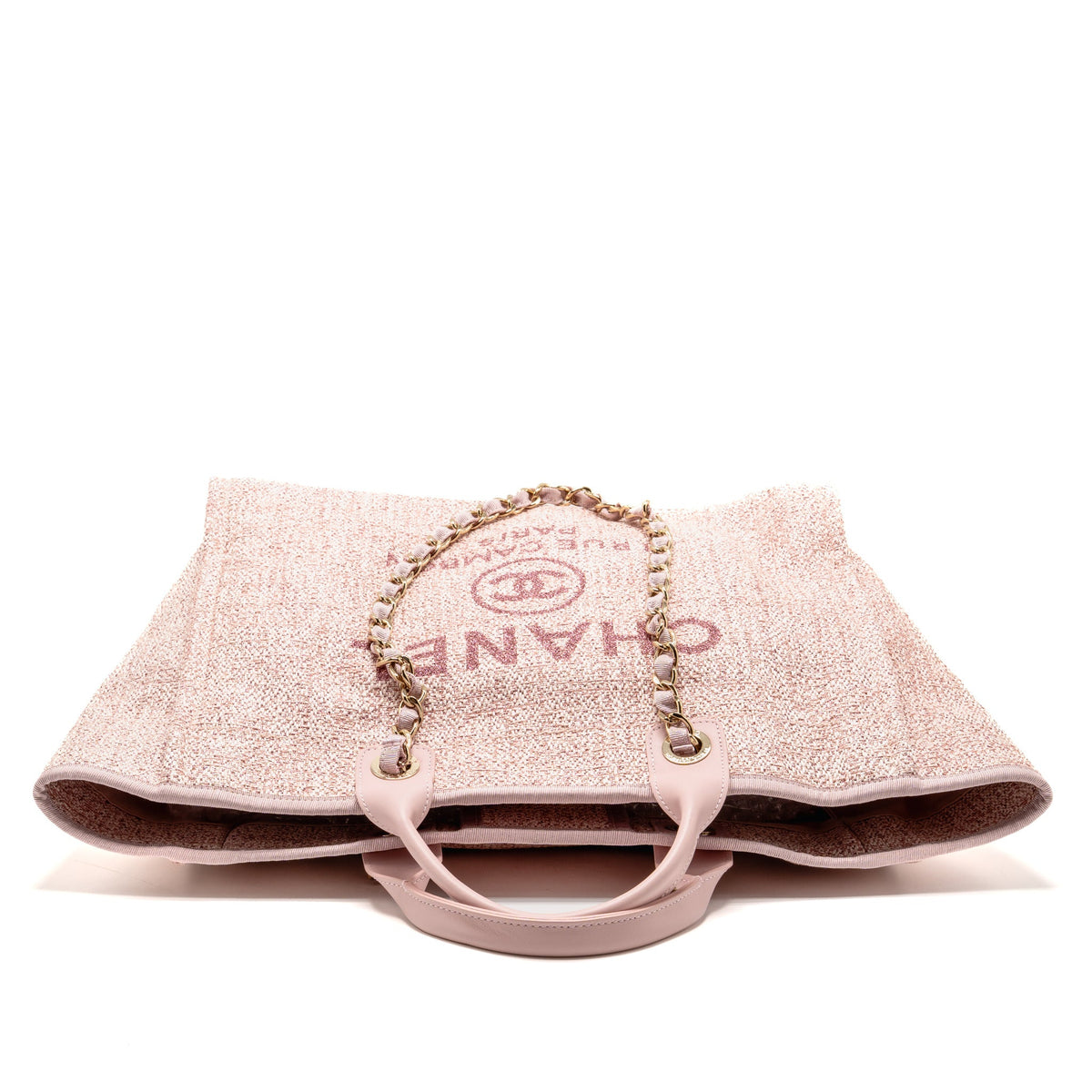 Chanel Large Deauville Tote Shopping Bag Canvas / Calfskin Pink LGHW