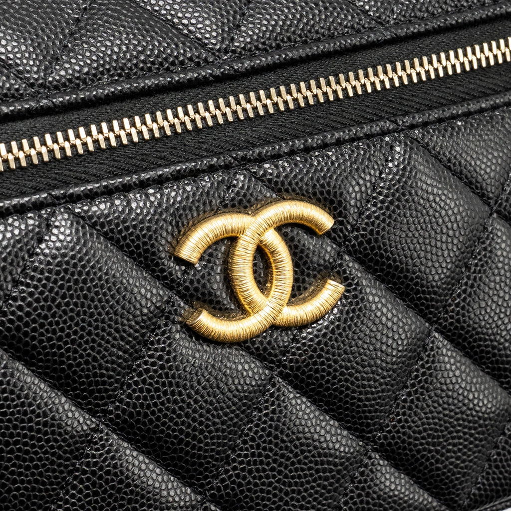 CHANEL TOP HANDLE VANITY BAG WITH CHAIN CAVIAR BLACK GHW (MICROCHIP)
