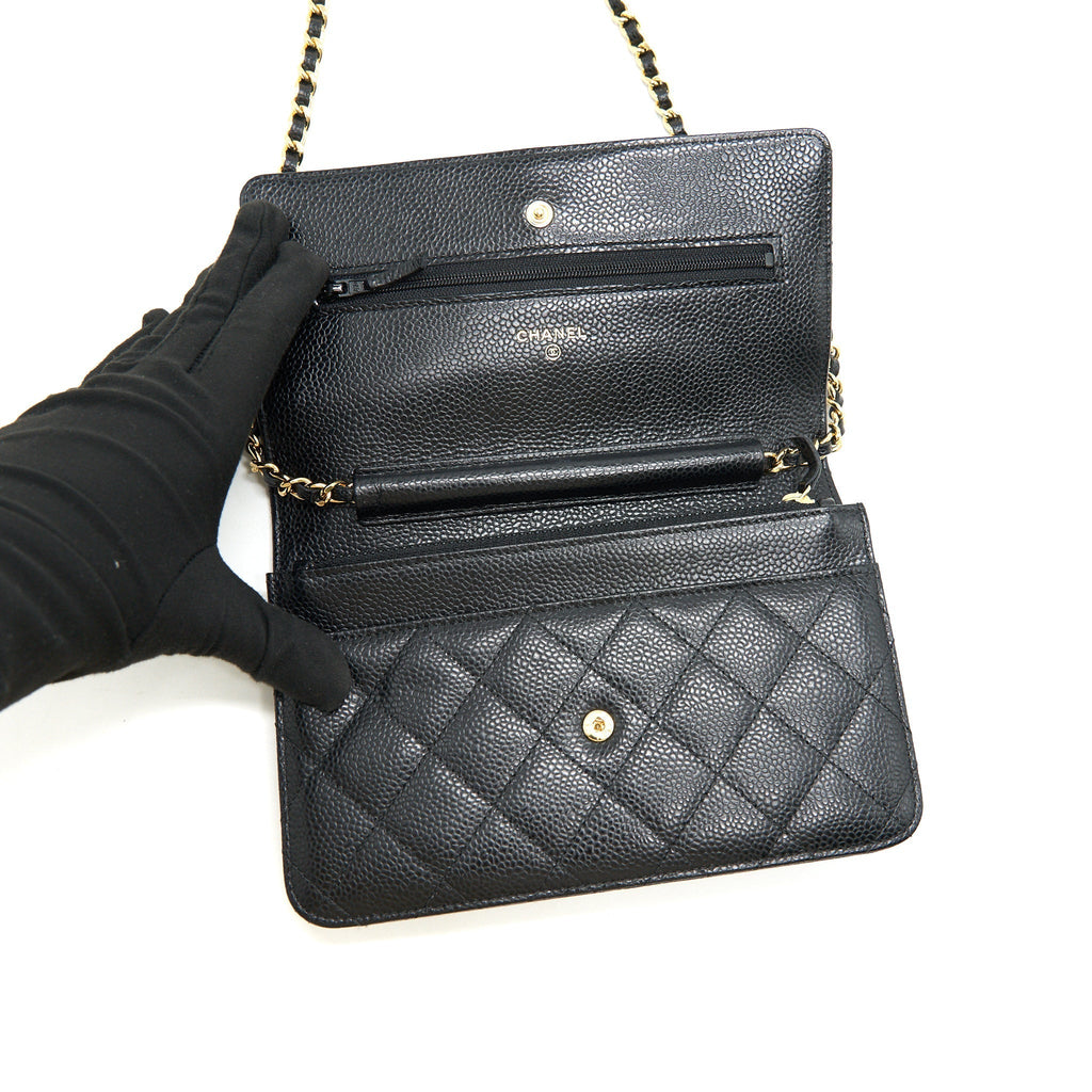 CHANEL WALLET ON CHAIN CAVIER BLACK WITH GHW
