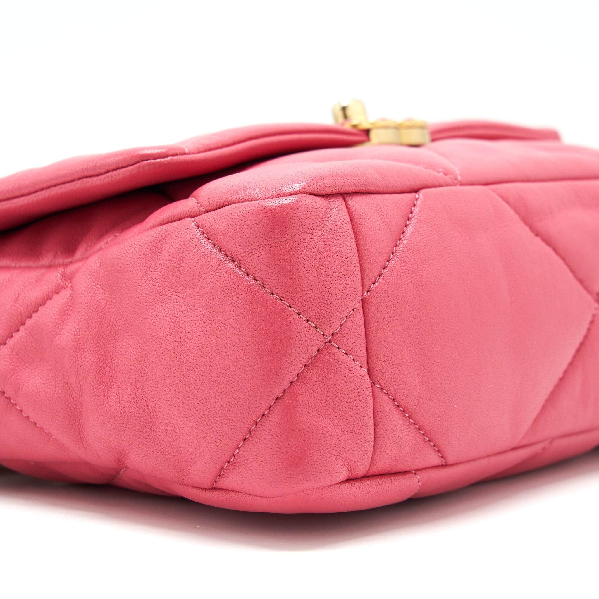 CHANEL SMALL 19 FLAP BAG GOATSKIN PINK WITH GOLD/SILVER HARDWARE