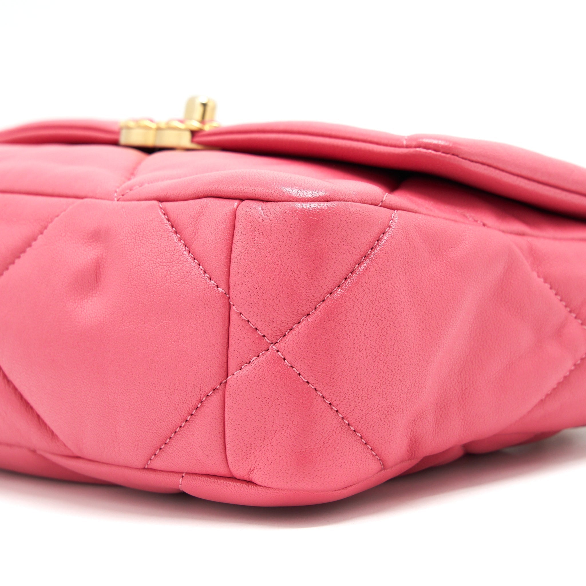 CHANEL SMALL 19 FLAP BAG GOATSKIN PINK WITH GOLD/SILVER HARDWARE