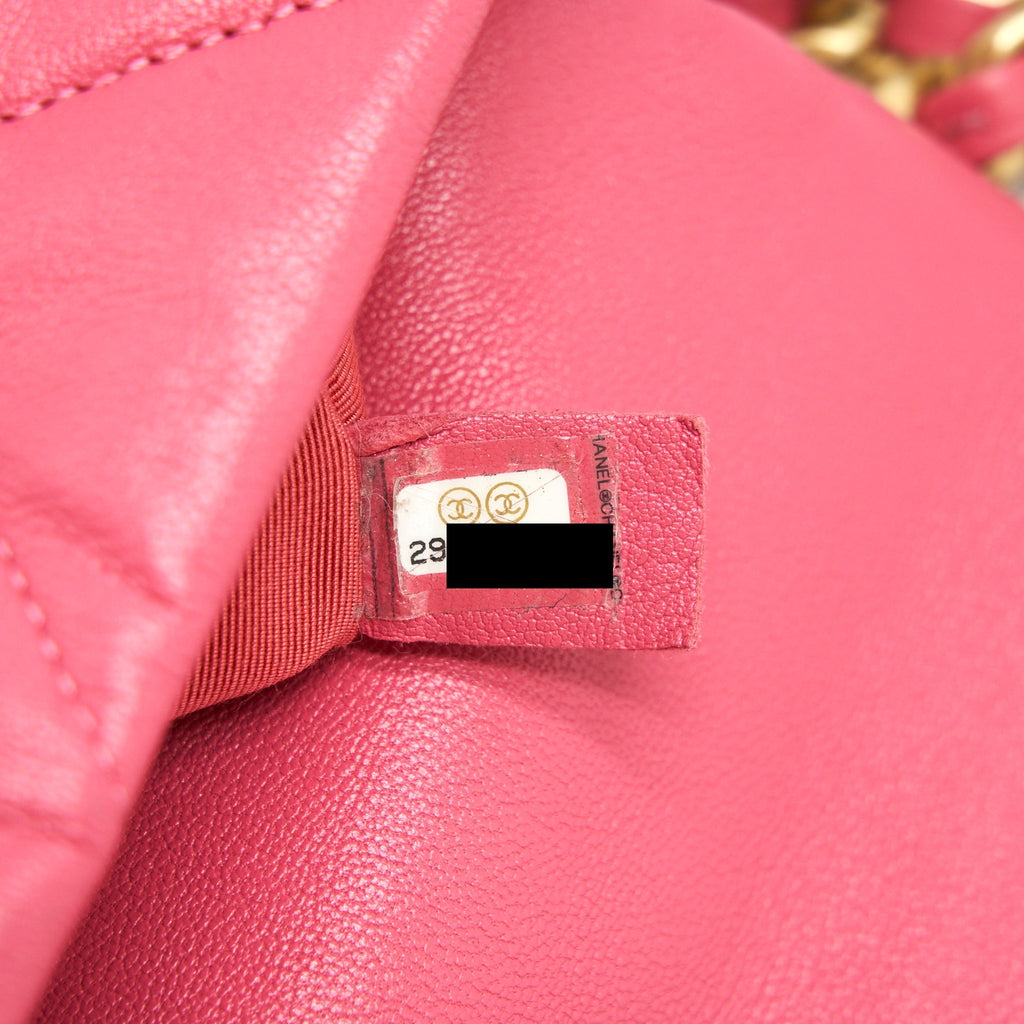 CHANEL SMALL 19 FLAP BAG GOATSKIN PINK WITH GOLD/SILVER HARDWARE