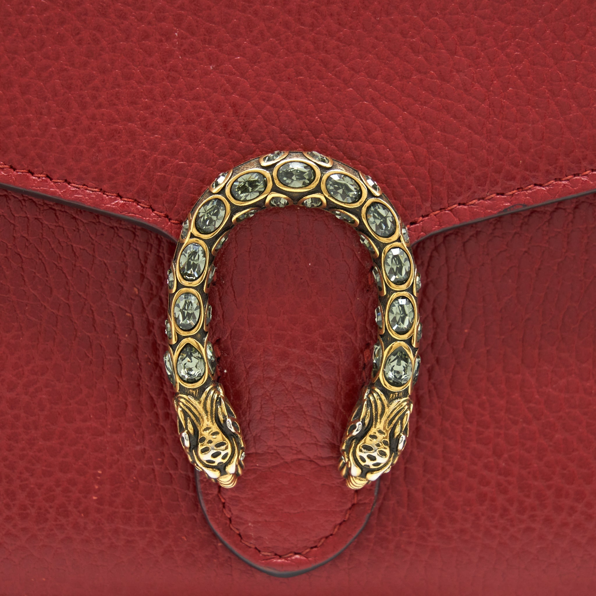 GUCCI DIONYSUS LEATHER MINI CHAIN RED BAG GOLD AND SILVER HARDWARE
