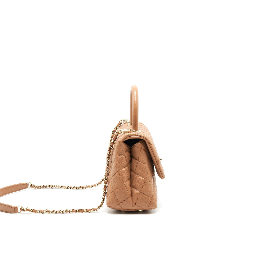 CHANEL MINI COCO HANDLE FLAP BAG 21P CARAMEL LGHW