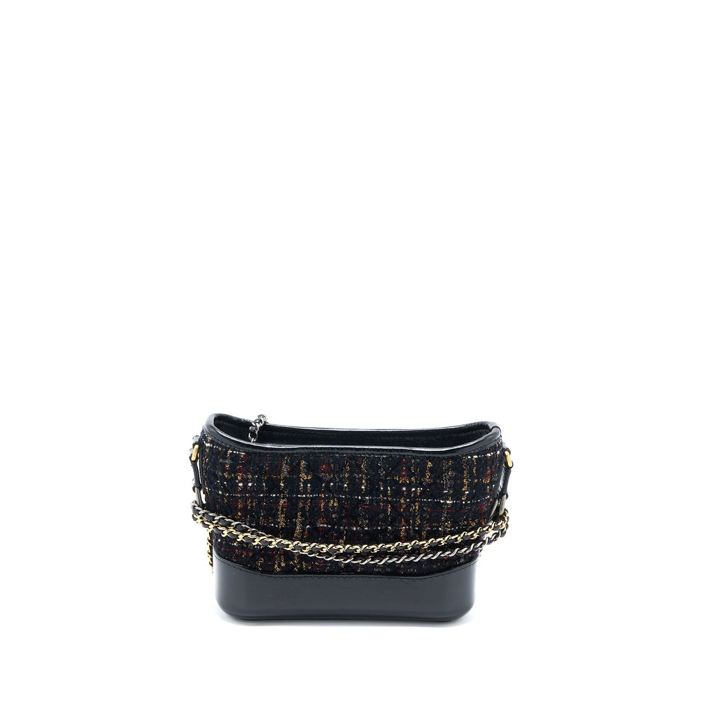 CHANEL SMALL GABRIELLE HOBO BAG TWEED/LEATHER BLACK MULTICOLOUR HARDWARE