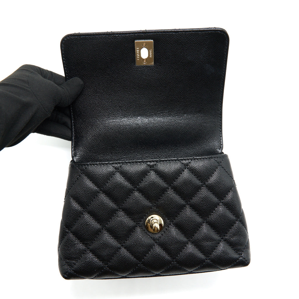 CHANEL MINI COCO HANDLE 20CM CAVIAR BLACK LGHW (MICROCHIP)