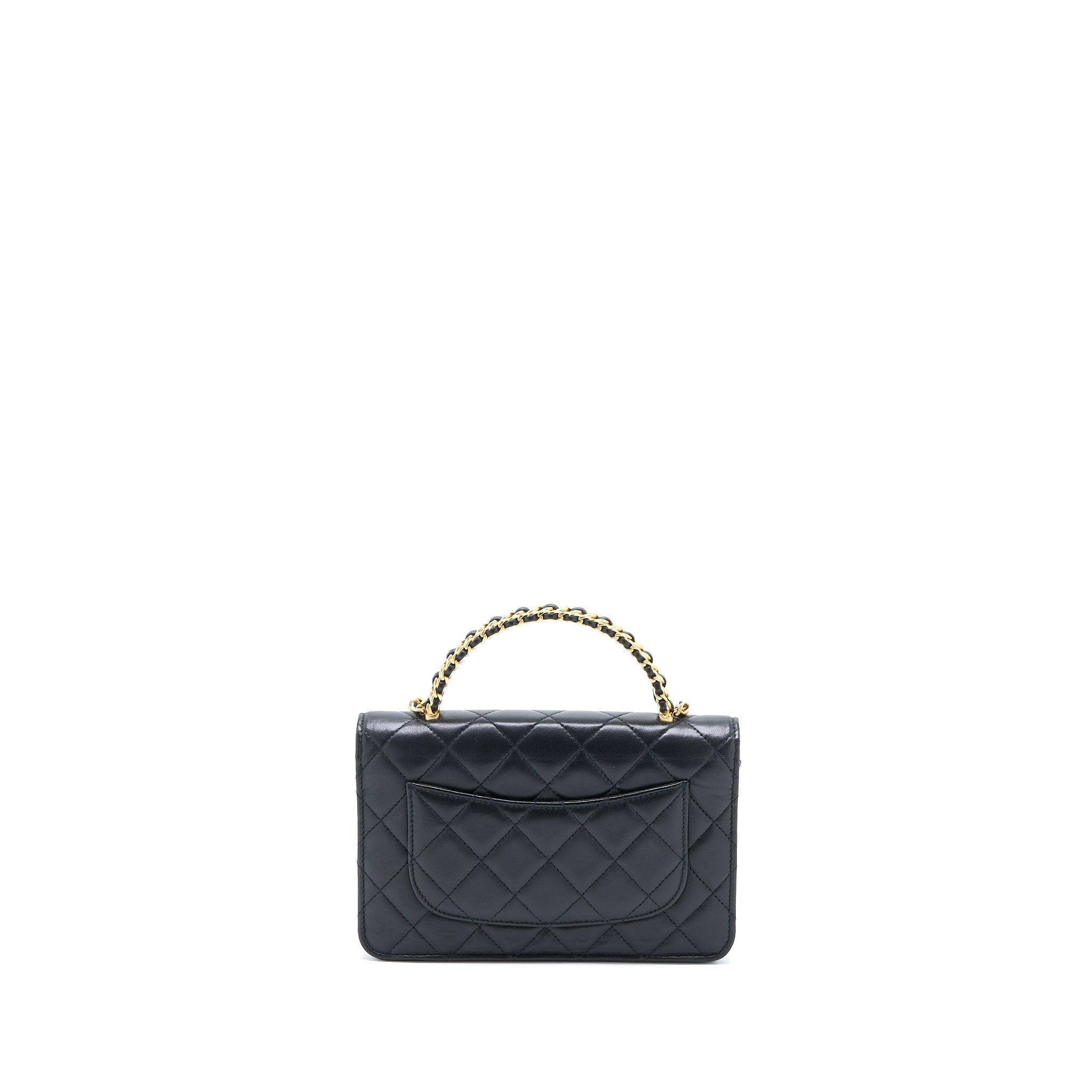 CHANEL DETAILED TOP HANDLE WALLET ON CHAIN LAMBSKIN BLACK BRUSHED GHW (MICROCHIP)