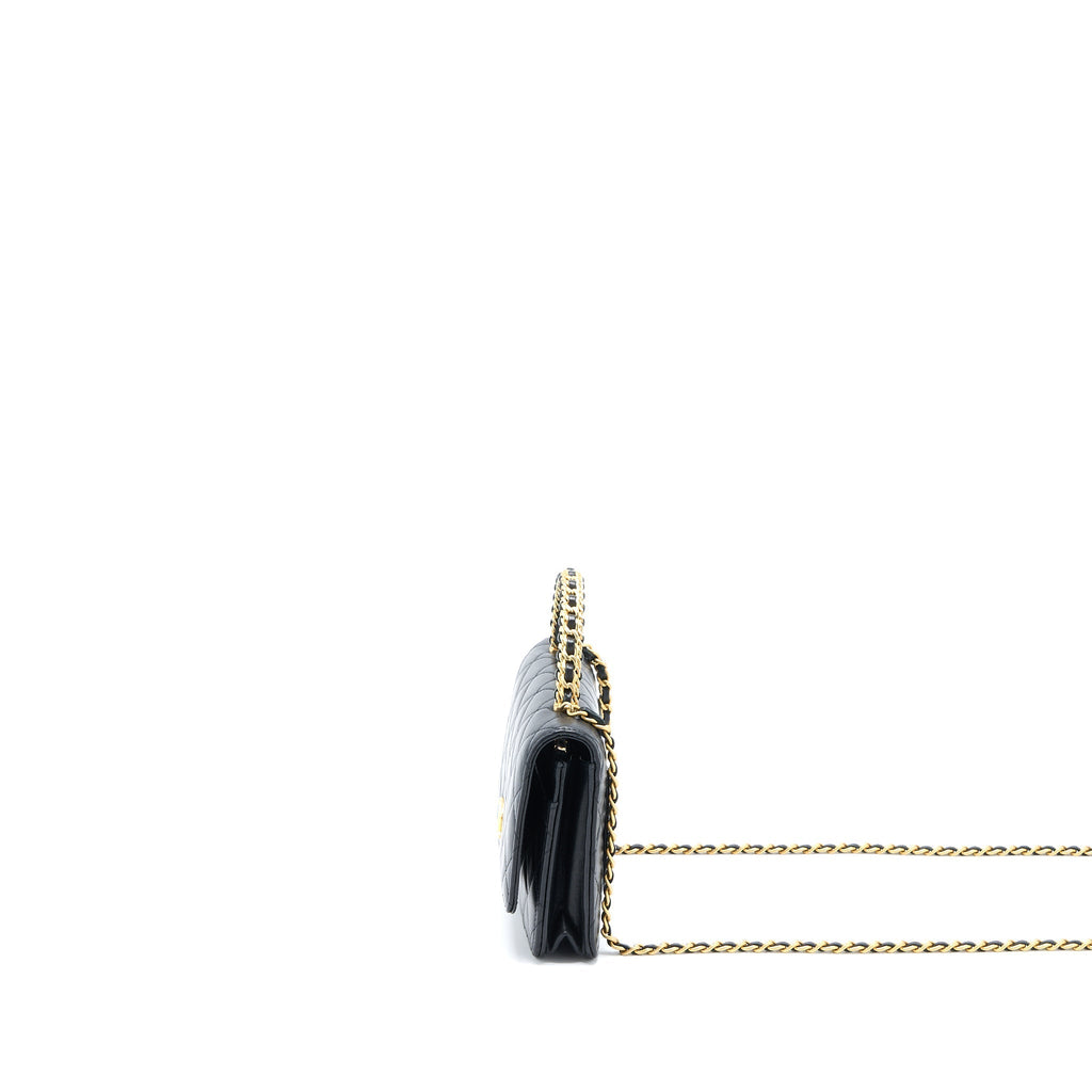 CHANEL DETAILED TOP HANDLE WALLET ON CHAIN LAMBSKIN BLACK BRUSHED GHW (MICROCHIP)