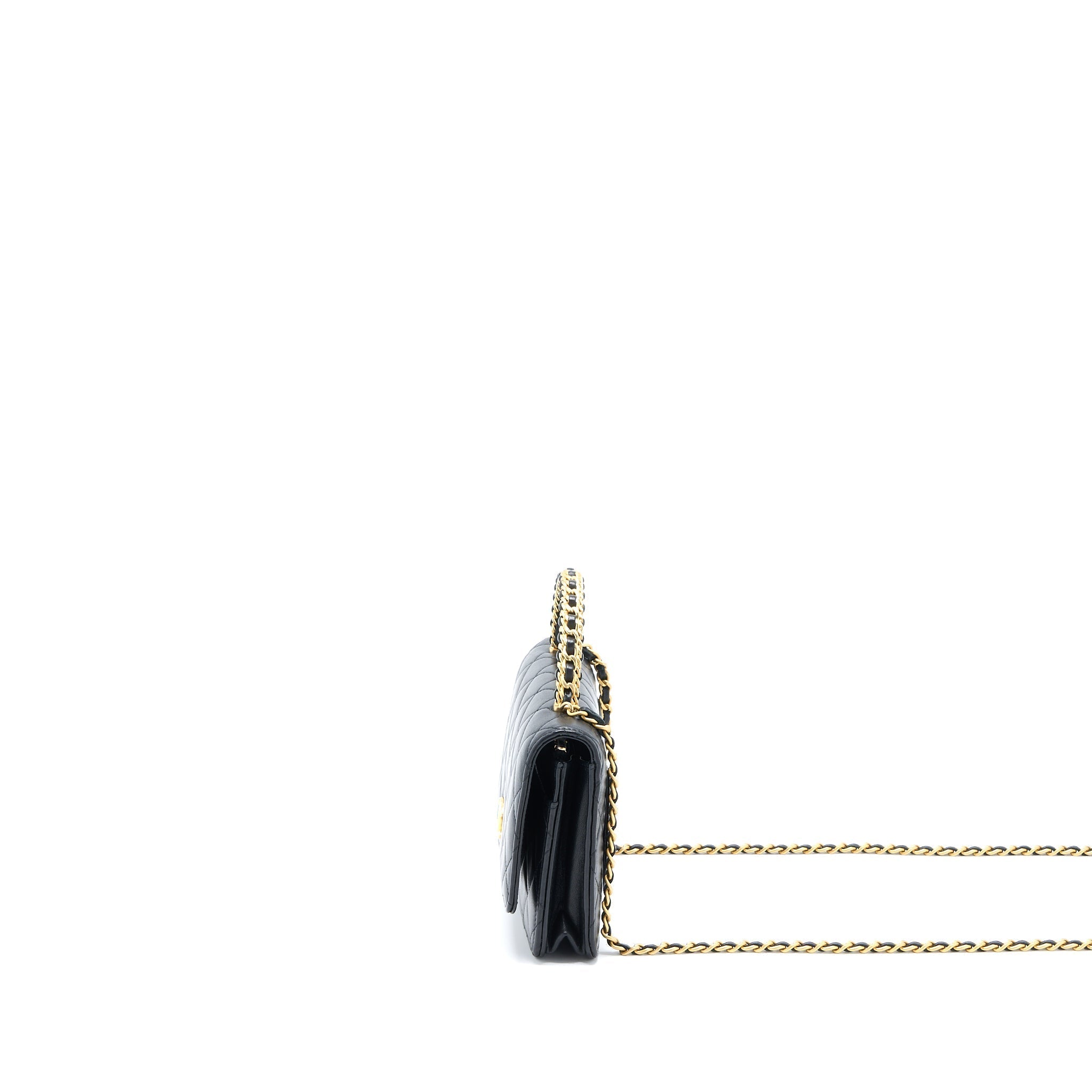 CHANEL DETAILED TOP HANDLE WALLET ON CHAIN LAMBSKIN BLACK BRUSHED GHW (MICROCHIP)