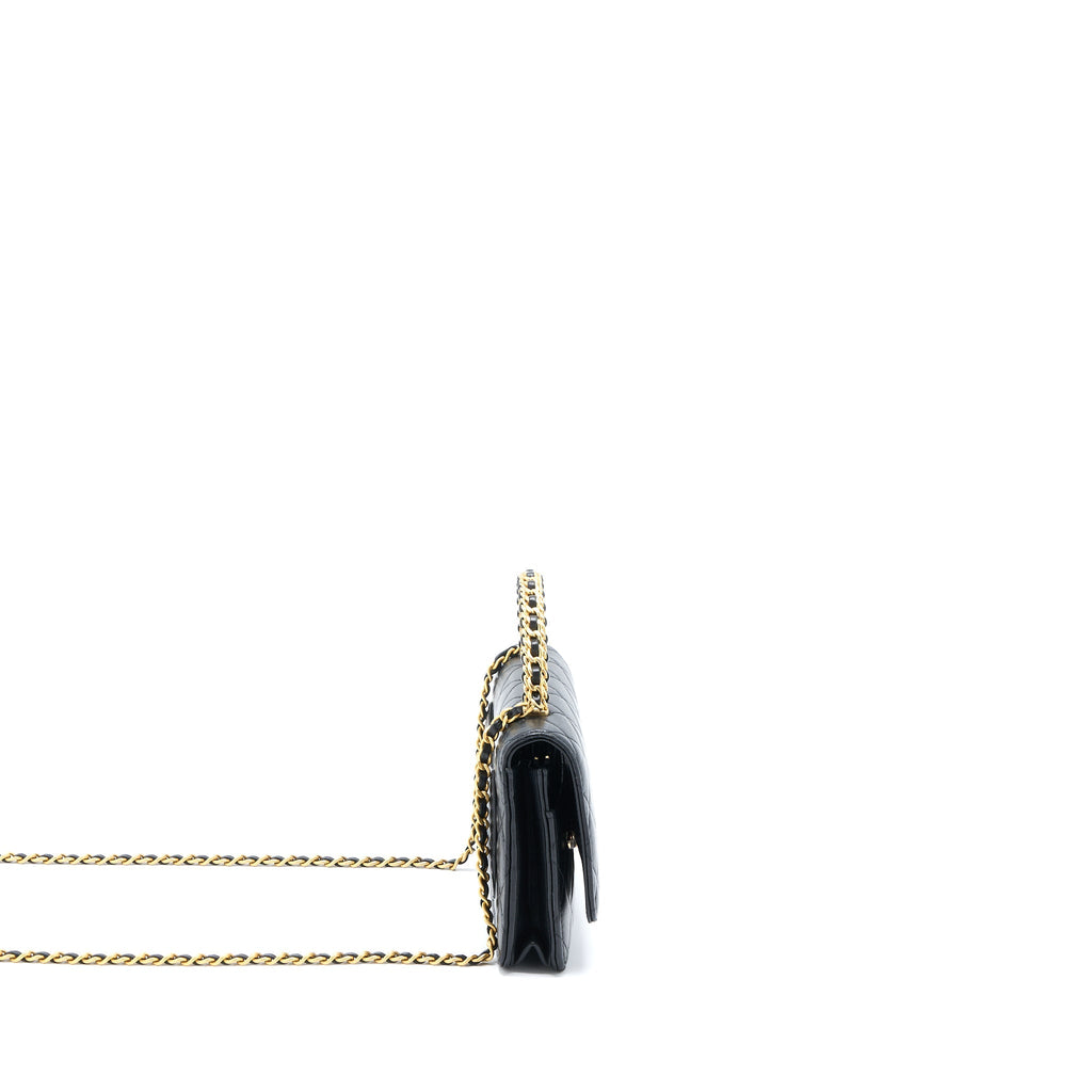 CHANEL DETAILED TOP HANDLE WALLET ON CHAIN LAMBSKIN BLACK BRUSHED GHW (MICROCHIP)