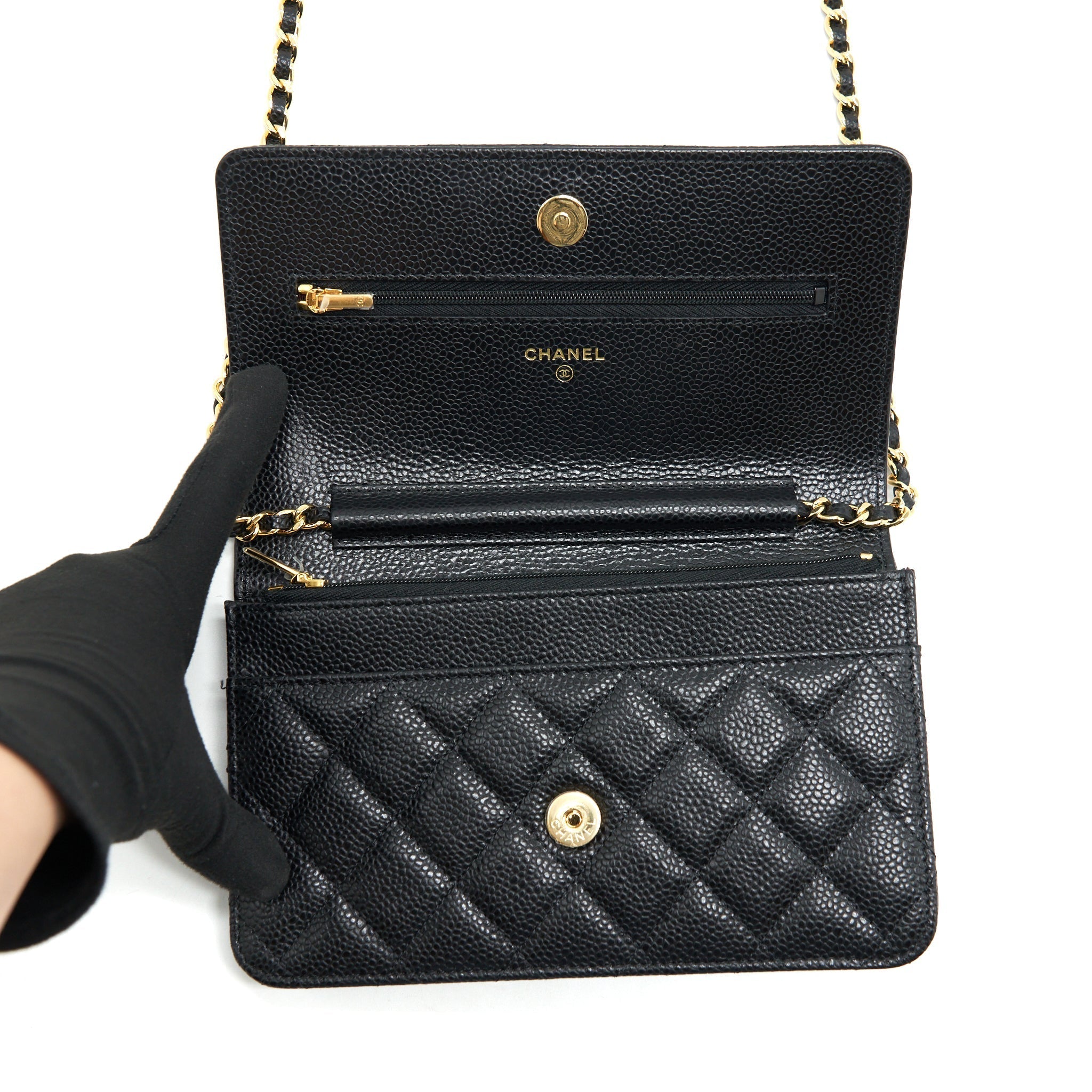 CHANEL CLASSIC WALLET ON CHAIN CAVIAR BLACK GHW