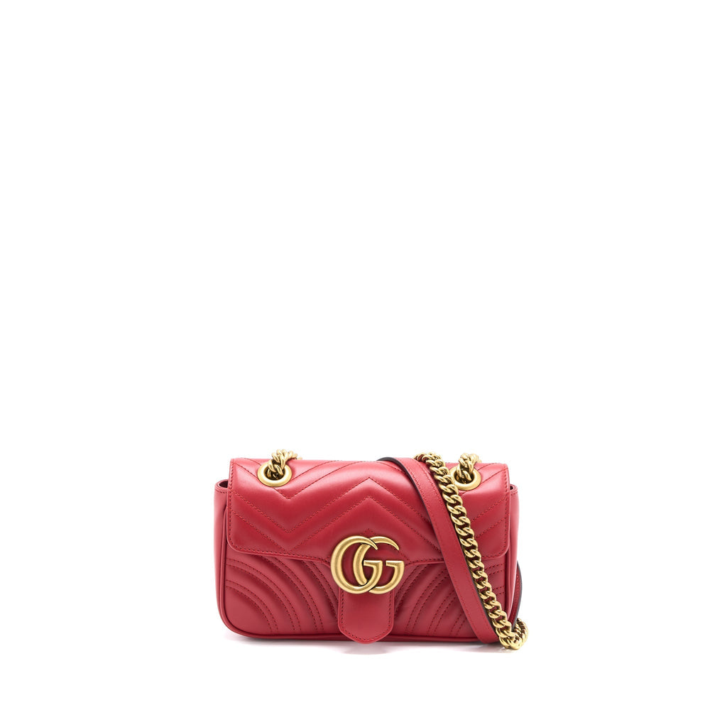 GUCCI MINI GG MARMONT BAG CALFSKIN RED BRUSHED GHW