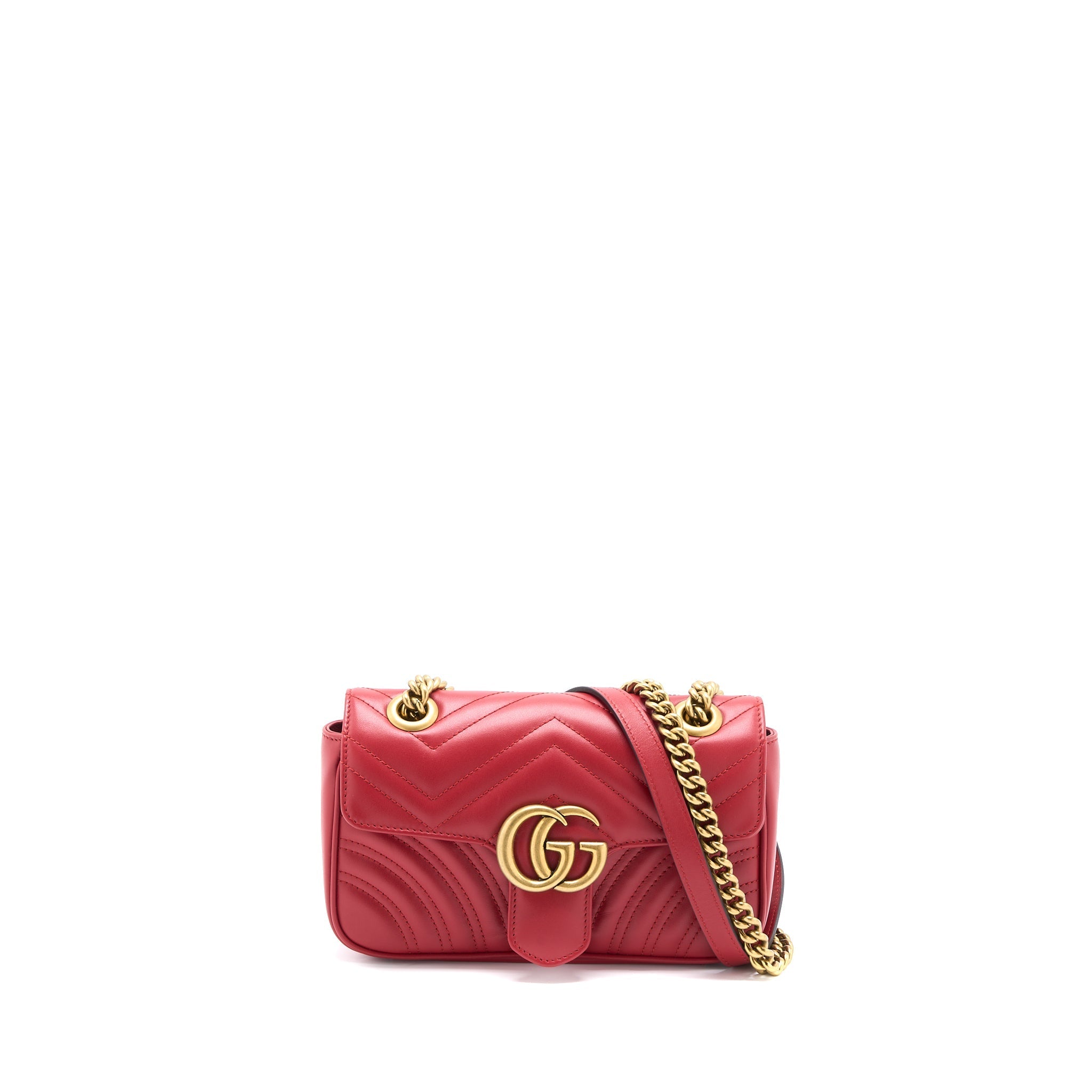 GUCCI MINI GG MARMONT BAG CALFSKIN RED BRUSHED GHW