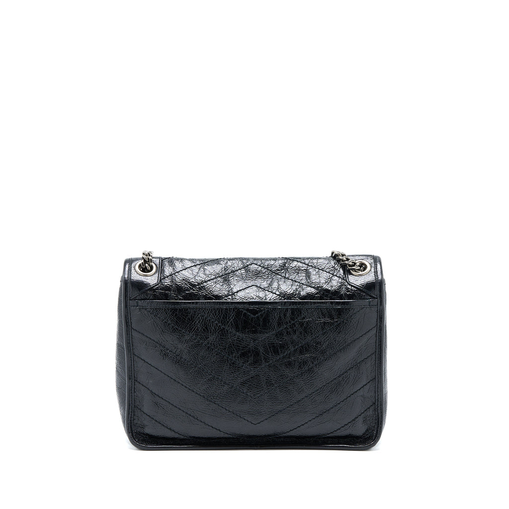 SAINT LAURENT NIKI AGED CALFSKIN BLACK WITH BLACK AND RUTHENIUM HARDWARE