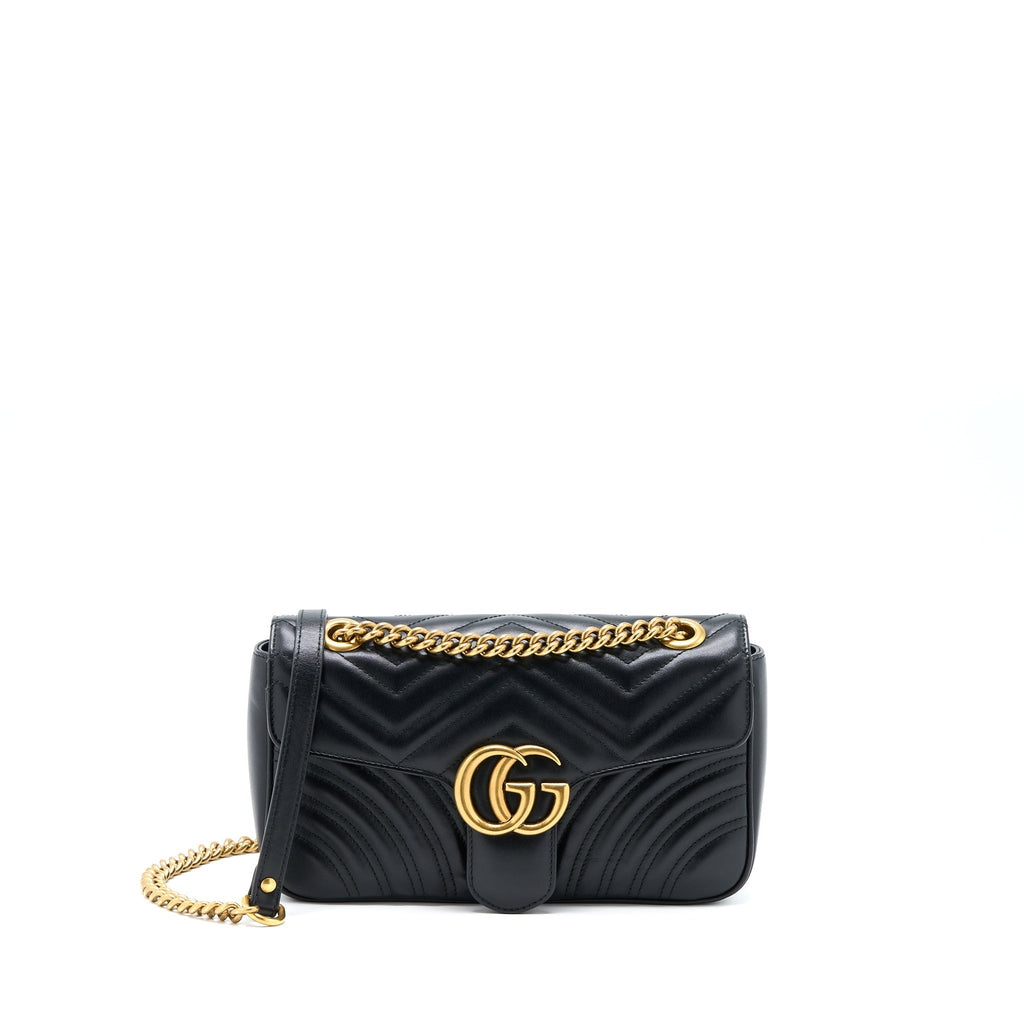 GUCCI GG MARMONT SMALL MATELASSE SHOULDER BAG BLACK GHW