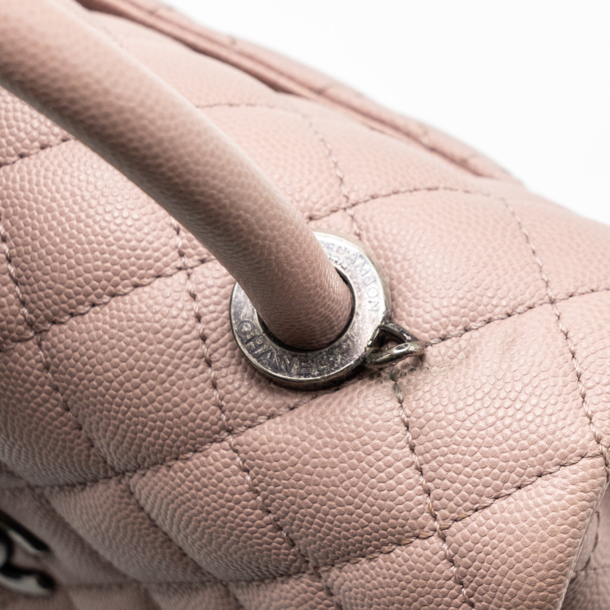 CHANEL SMALL COCO HANDLE CAVIAR LIGHT PINK RUTHENIUM HARDWARE