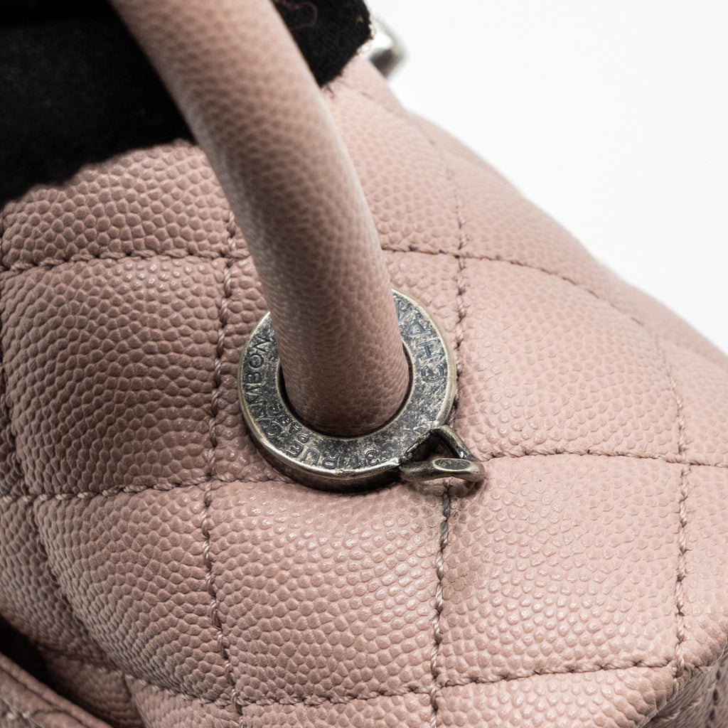 CHANEL SMALL COCO HANDLE CAVIAR LIGHT PINK RUTHENIUM HARDWARE