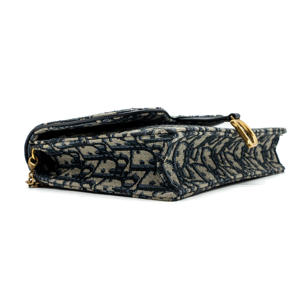 DIOR SADDLE POUCH WITH CHAIN DIOR OBLIQUE JACQUARD BLUE GHW