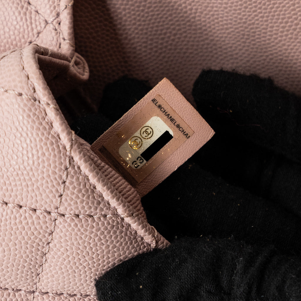 CHANEL SMALL COCO HANDLE CAVIAR LIGHT PINK RUTHENIUM HARDWARE