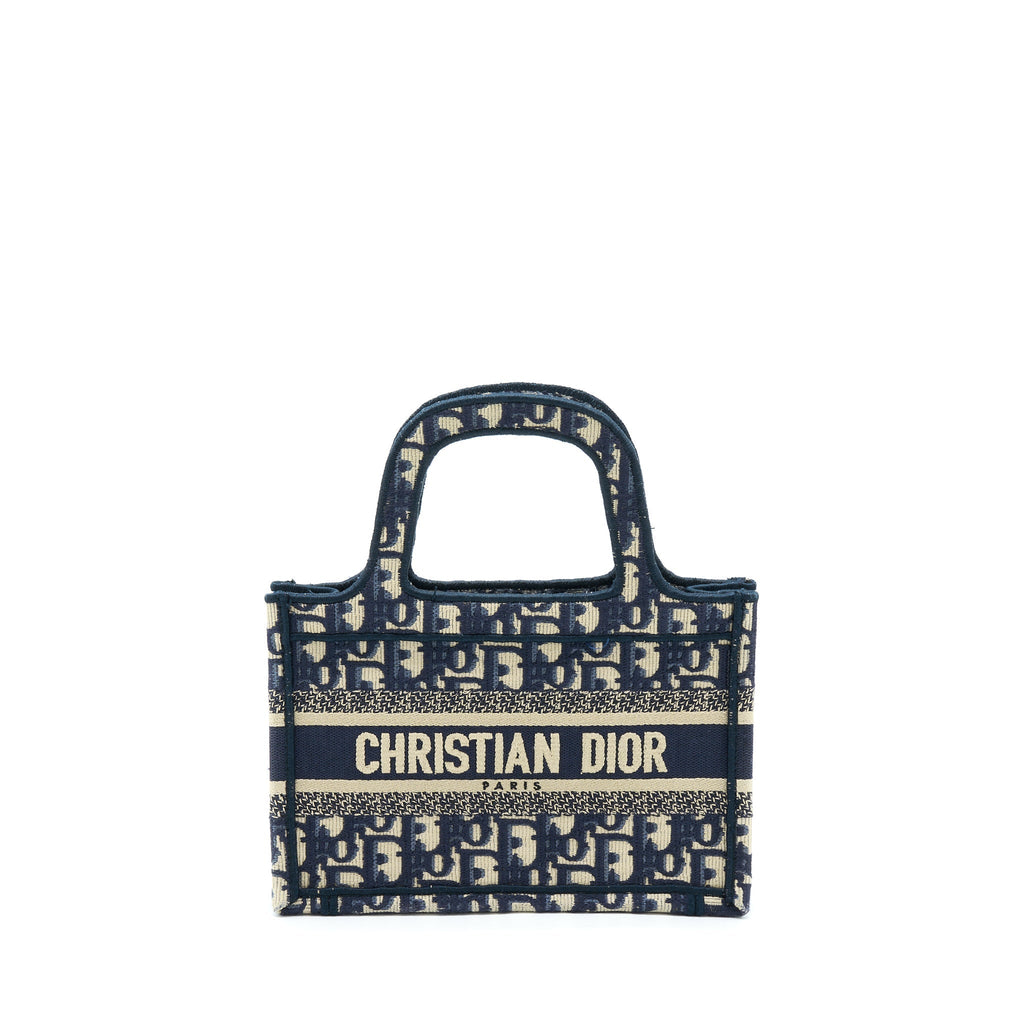 DIOR MINI BOOK TOTE BLUE OBLIQUE EMBRIODERY