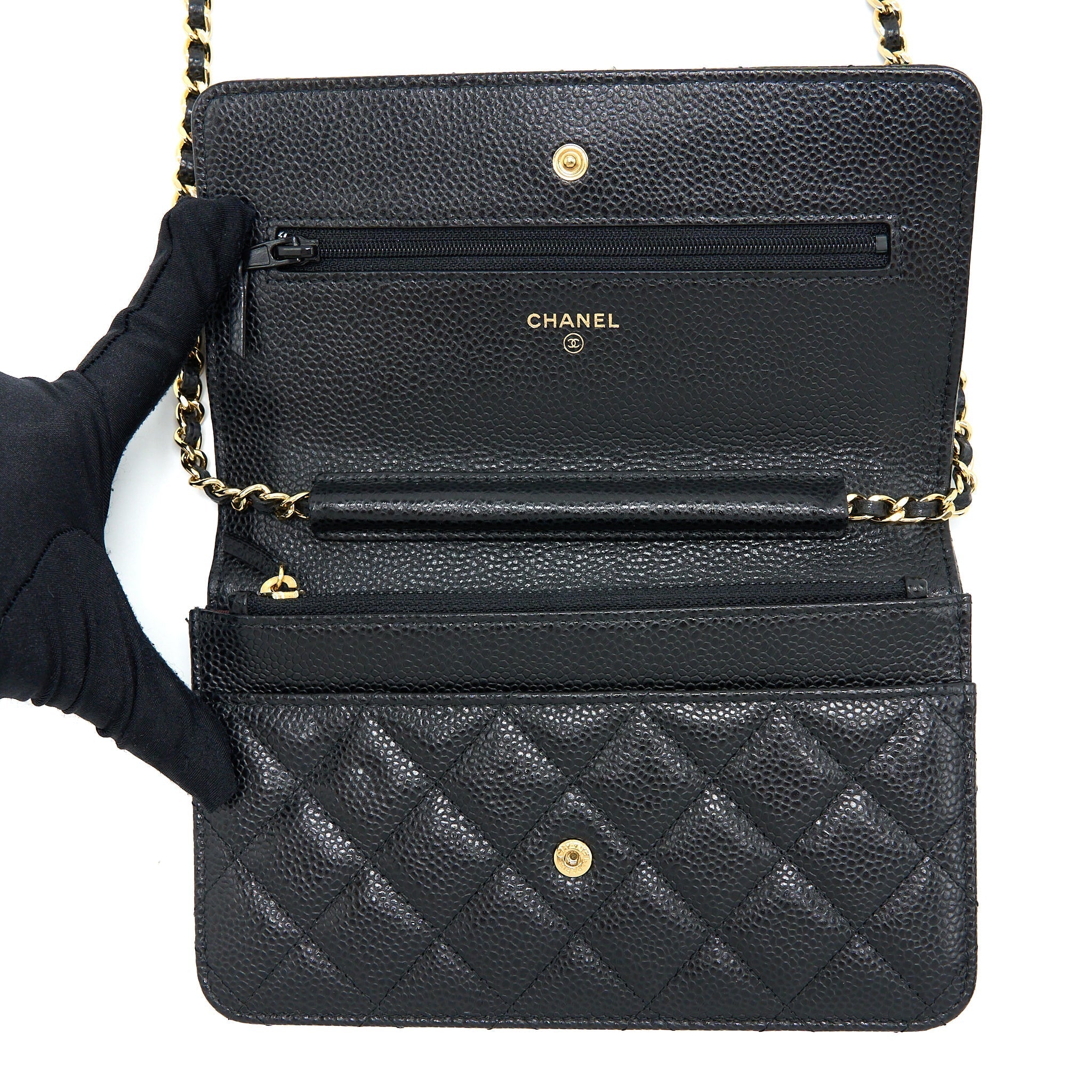 CHANEL CLASSIC WALLET ON CHAIN CAVIAR BLACK GHW