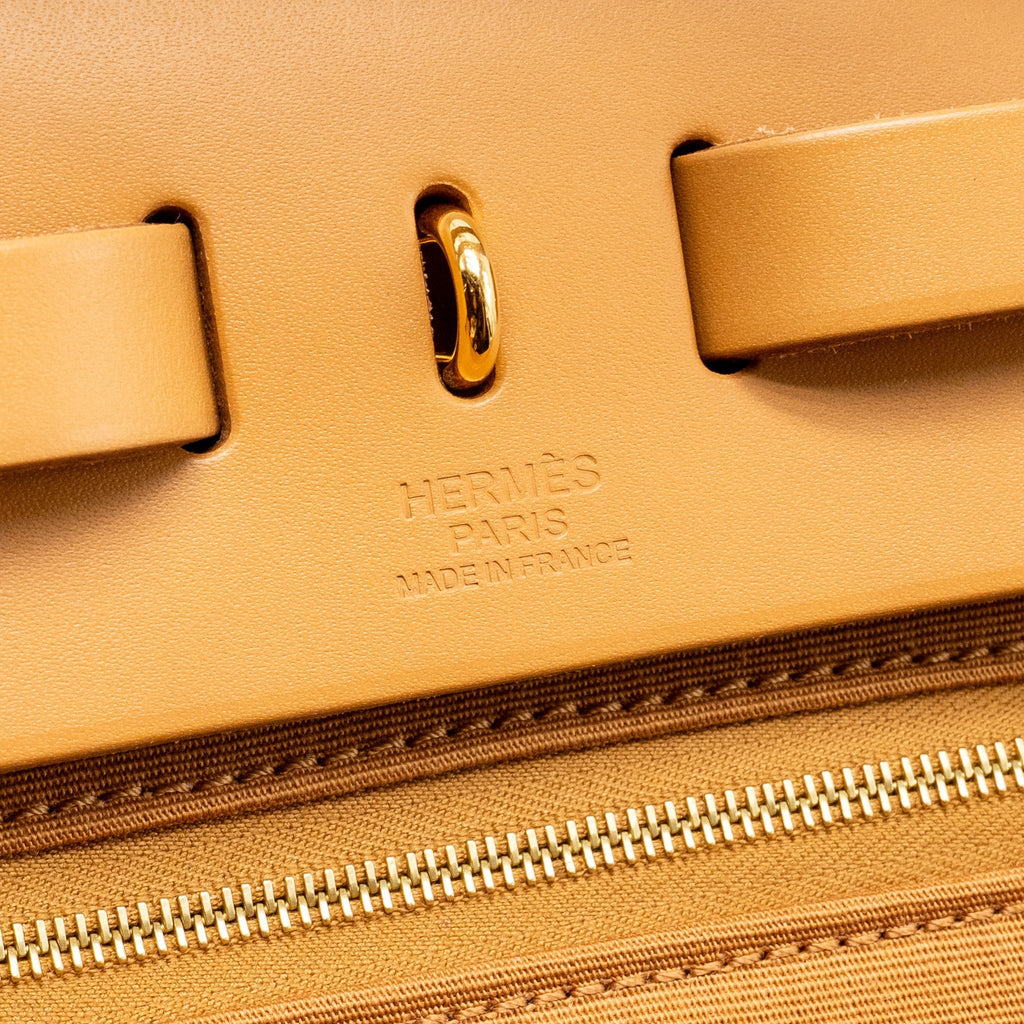HERMES HERBAG 31 ZIP BAG CANVAS/HUNTER LEATHER ETOUPE / NATURAL SABLE GHW
