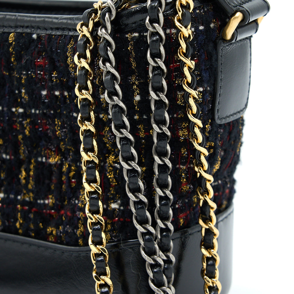 CHANEL SMALL GABRIELLE HOBO BAG TWEED/LEATHER BLACK MULTICOLOUR HARDWARE