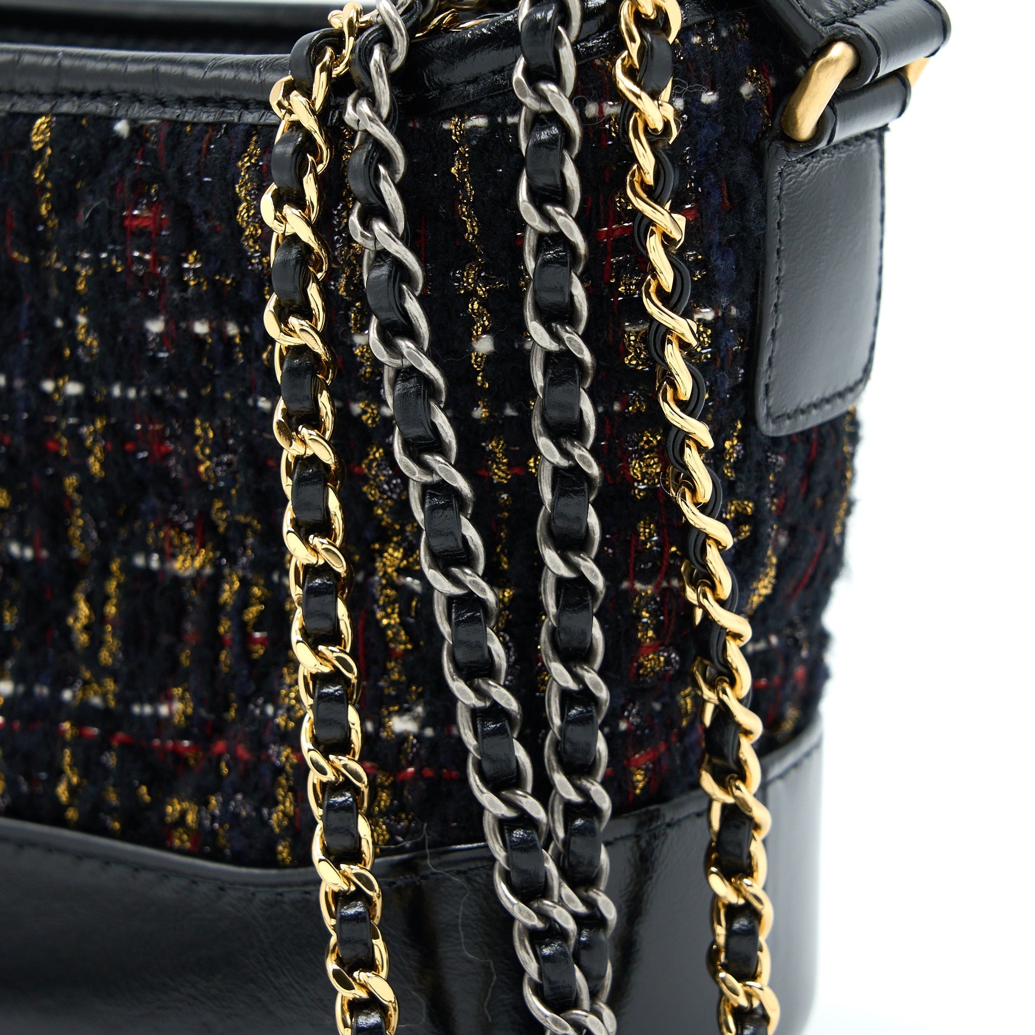 CHANEL SMALL GABRIELLE HOBO BAG TWEED/LEATHER BLACK MULTICOLOUR HARDWARE