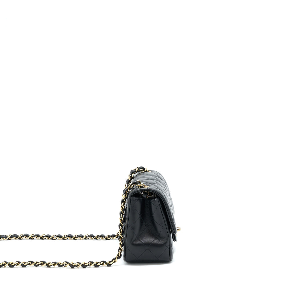 CHANEL MINI SQUARE FLAP BAG LAMBSKIN BLACK GHW (MICROCHIP)
