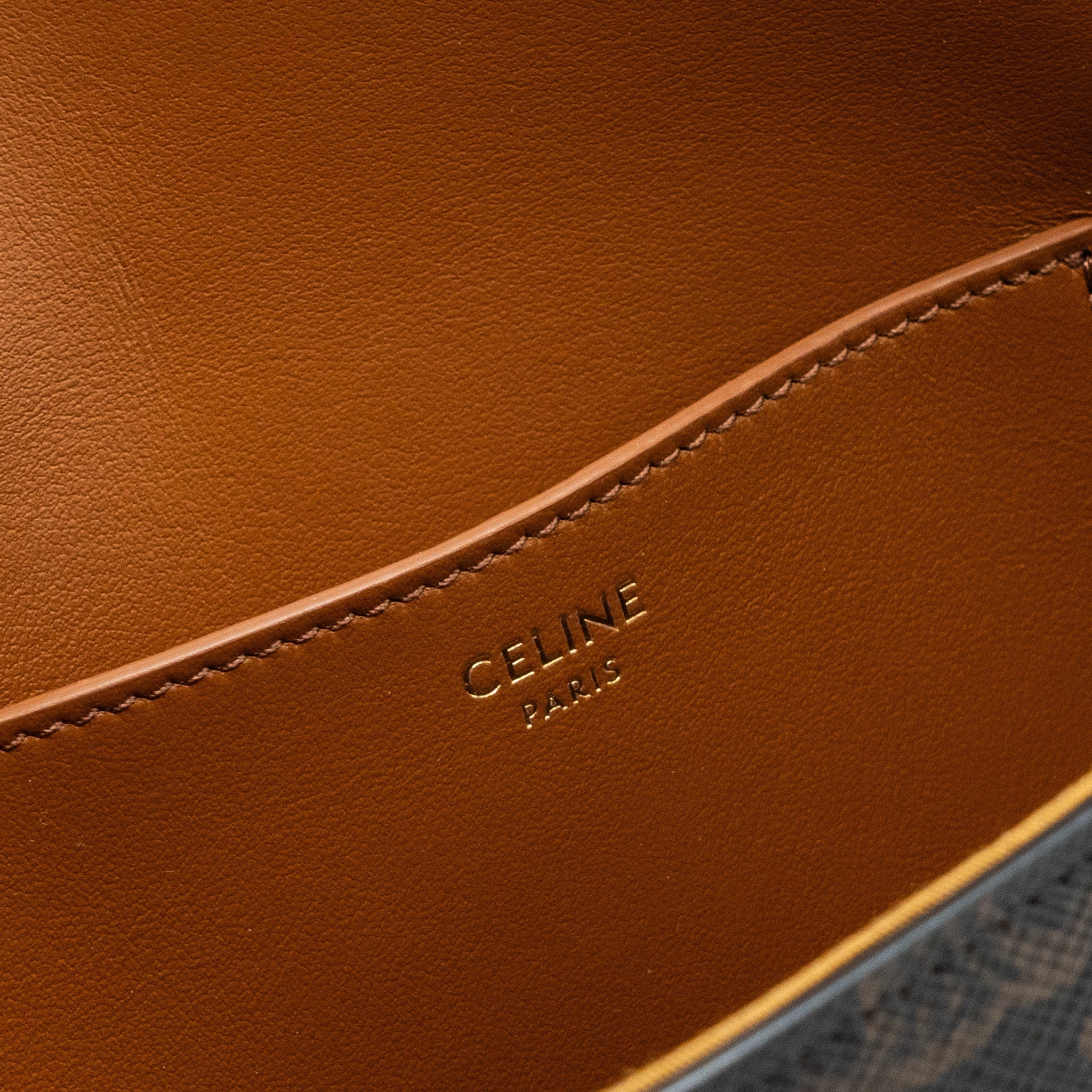 CELINE CLUTCH ON STRAP TABOU TRIOMPHE CANVAS/ CALFSKIN TAN GHW
