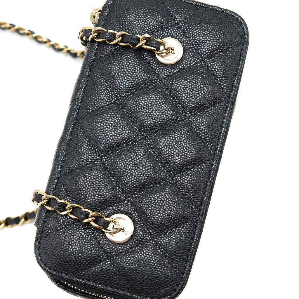 CHANEL LONG VANITY WITH CHAIN CAVIAR BLACK LGHW (MICROCHIP)