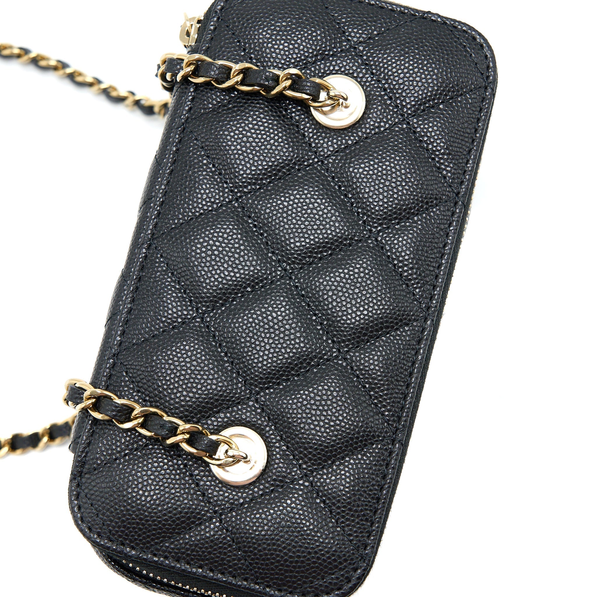 CHANEL LONG VANITY WITH CHAIN CAVIAR BLACK LGHW (MICROCHIP)