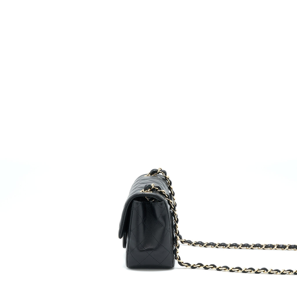 CHANEL CLASSIC MINI SQUARE FLAP BAG LAMBSKIN BLACK LGHW (MICROCHIP)