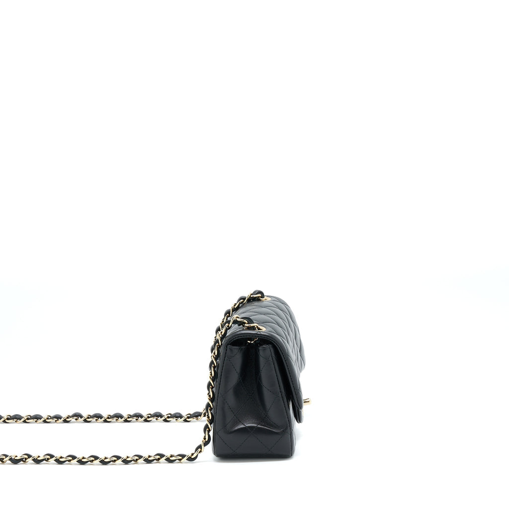 CHANEL CLASSIC MINI SQUARE FLAP BAG LAMBSKIN BLACK LGHW (MICROCHIP)