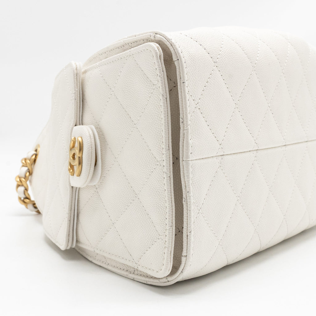 Chanel Small 25 Bag Caviar White GHW (Microchip)