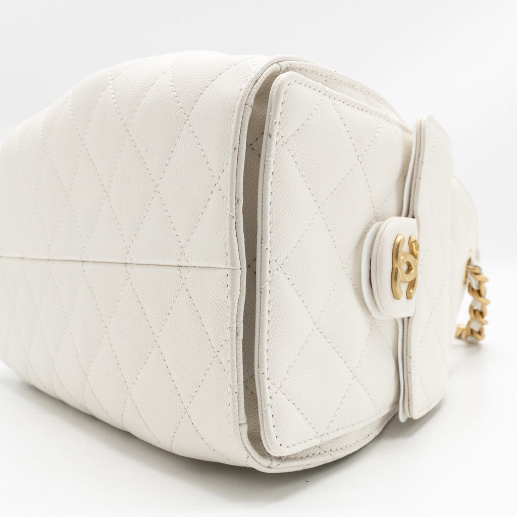 Chanel Small 25 Bag Caviar White GHW (Microchip)