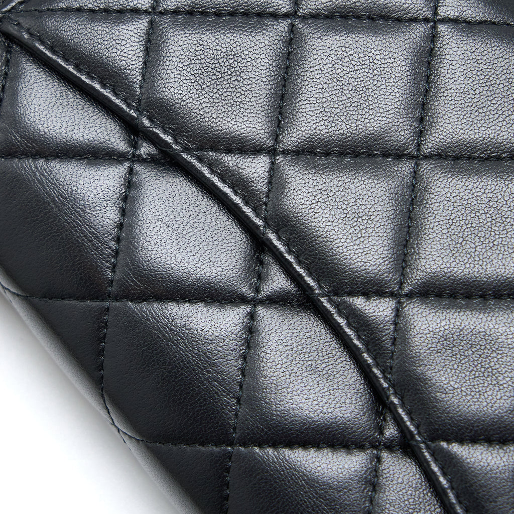 CHANEL DETAILED TOP HANDLE WALLET ON CHAIN LAMBSKIN BLACK BRUSHED GHW (MICROCHIP)