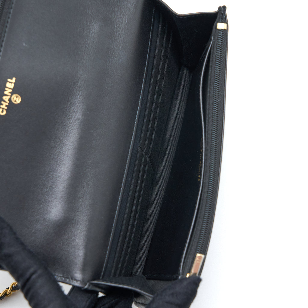 CHANEL DETAILED TOP HANDLE WALLET ON CHAIN LAMBSKIN BLACK BRUSHED GHW (MICROCHIP)