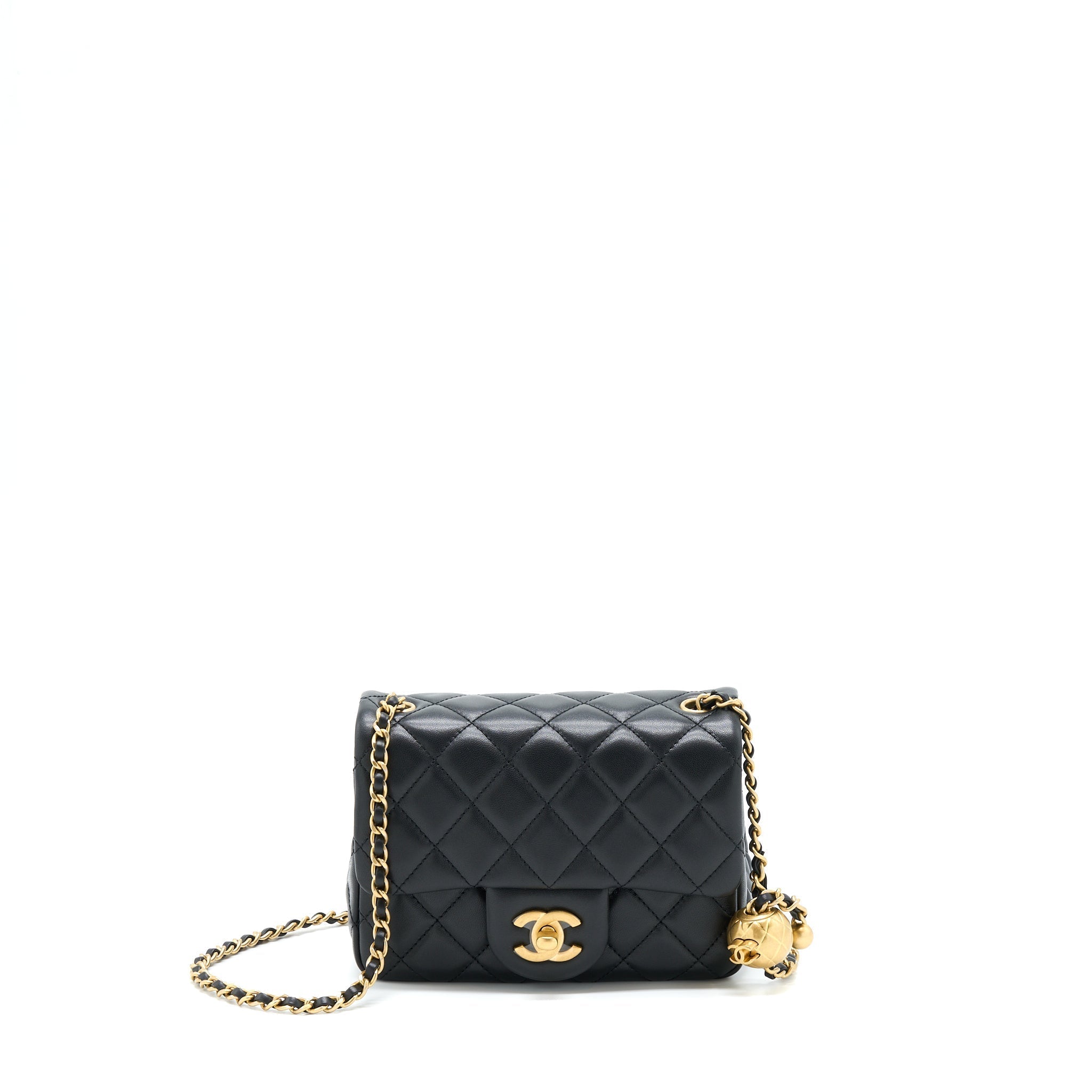 CHANEL PEARL CRUSH MINI SQUARE FLAP BAG LAMBSKIN BLACK GHW (MICROCHIP)