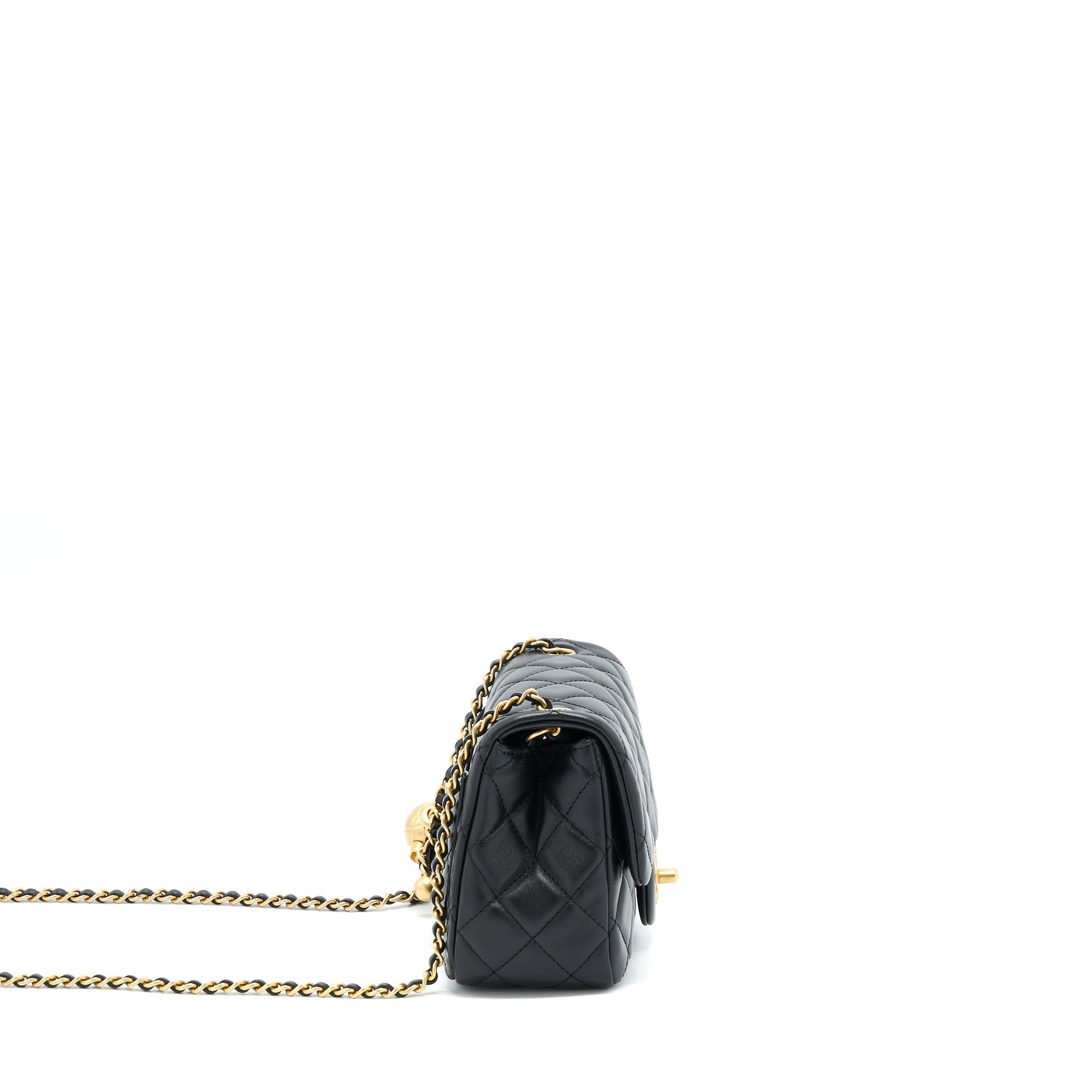 CHANEL PEARL CRUSH MINI SQUARE FLAP BAG LAMBSKIN BLACK GHW (MICROCHIP)