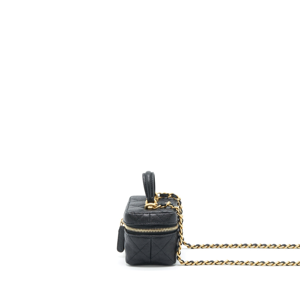 CHANEL TOP HANDLE MINI VANITY WITH CHAIN GRAINED CALFSKIN BLACK WITH GHW
