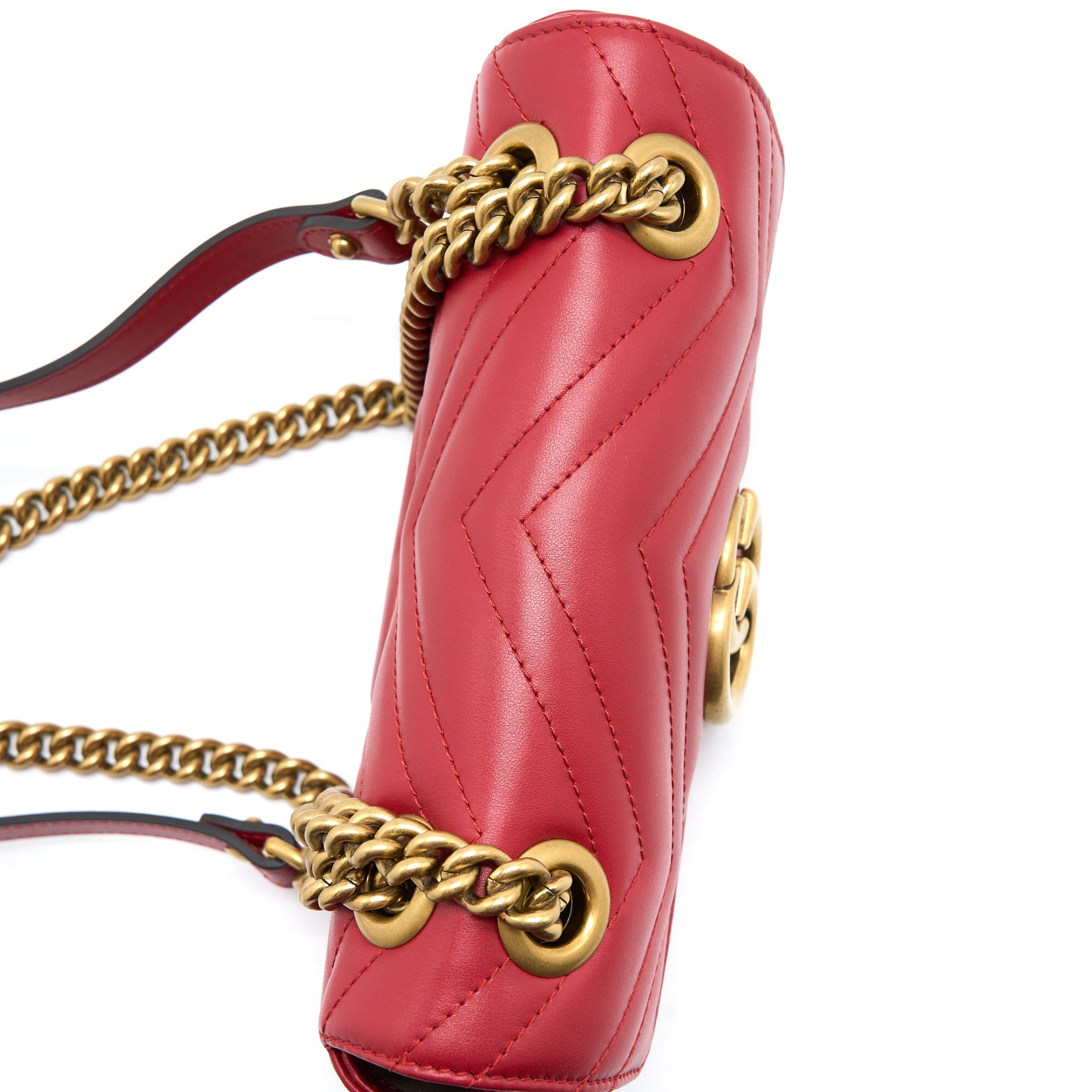 GUCCI MINI GG MARMONT BAG CALFSKIN RED BRUSHED GHW
