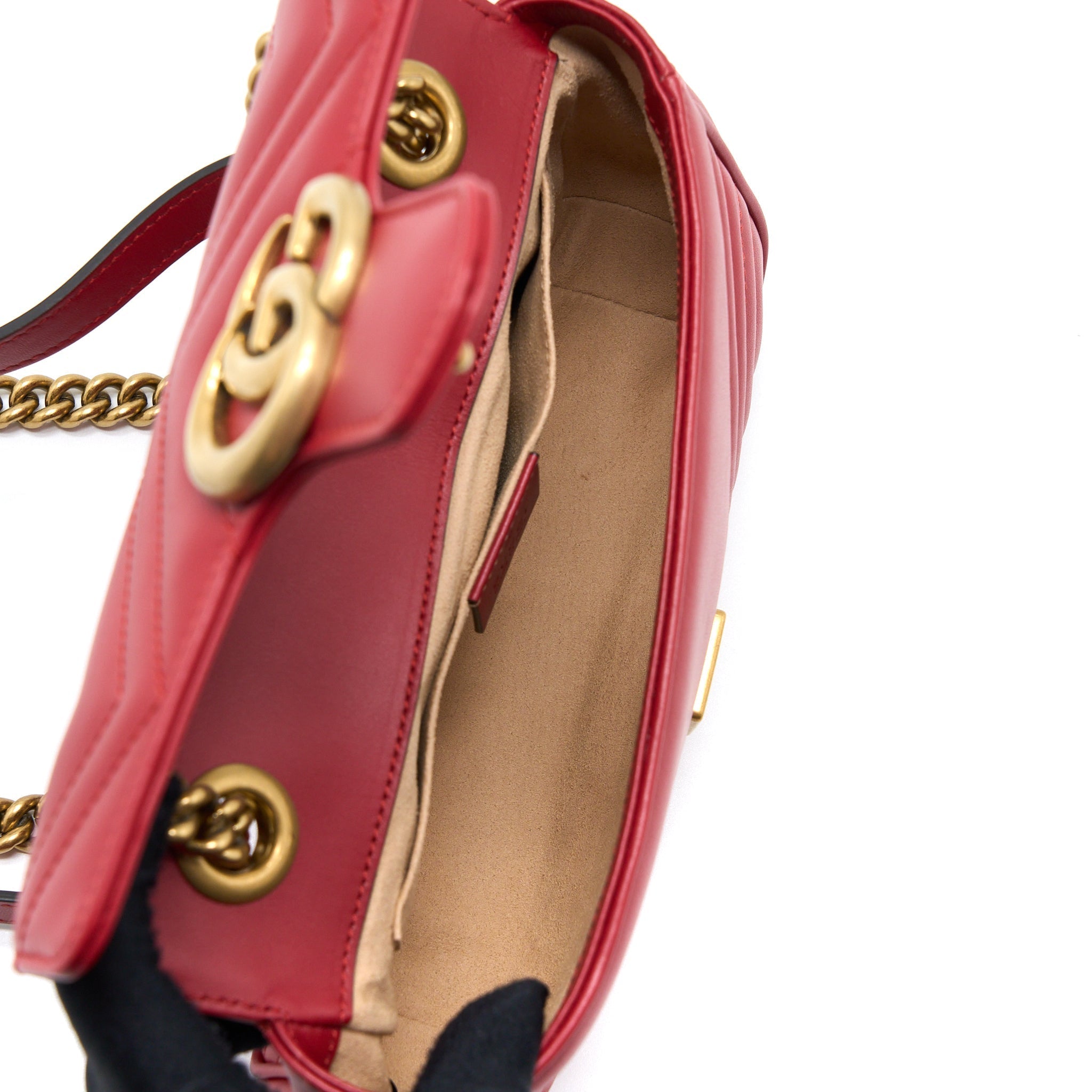 GUCCI MINI GG MARMONT BAG CALFSKIN RED BRUSHED GHW