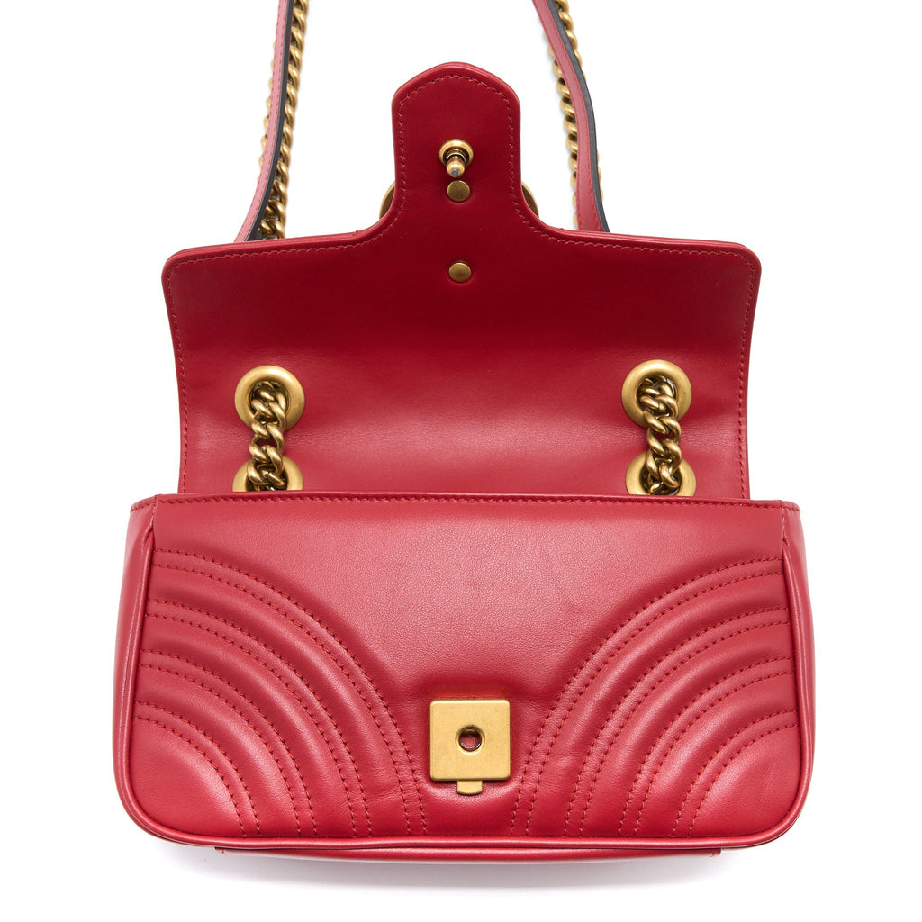 GUCCI MINI GG MARMONT BAG CALFSKIN RED BRUSHED GHW
