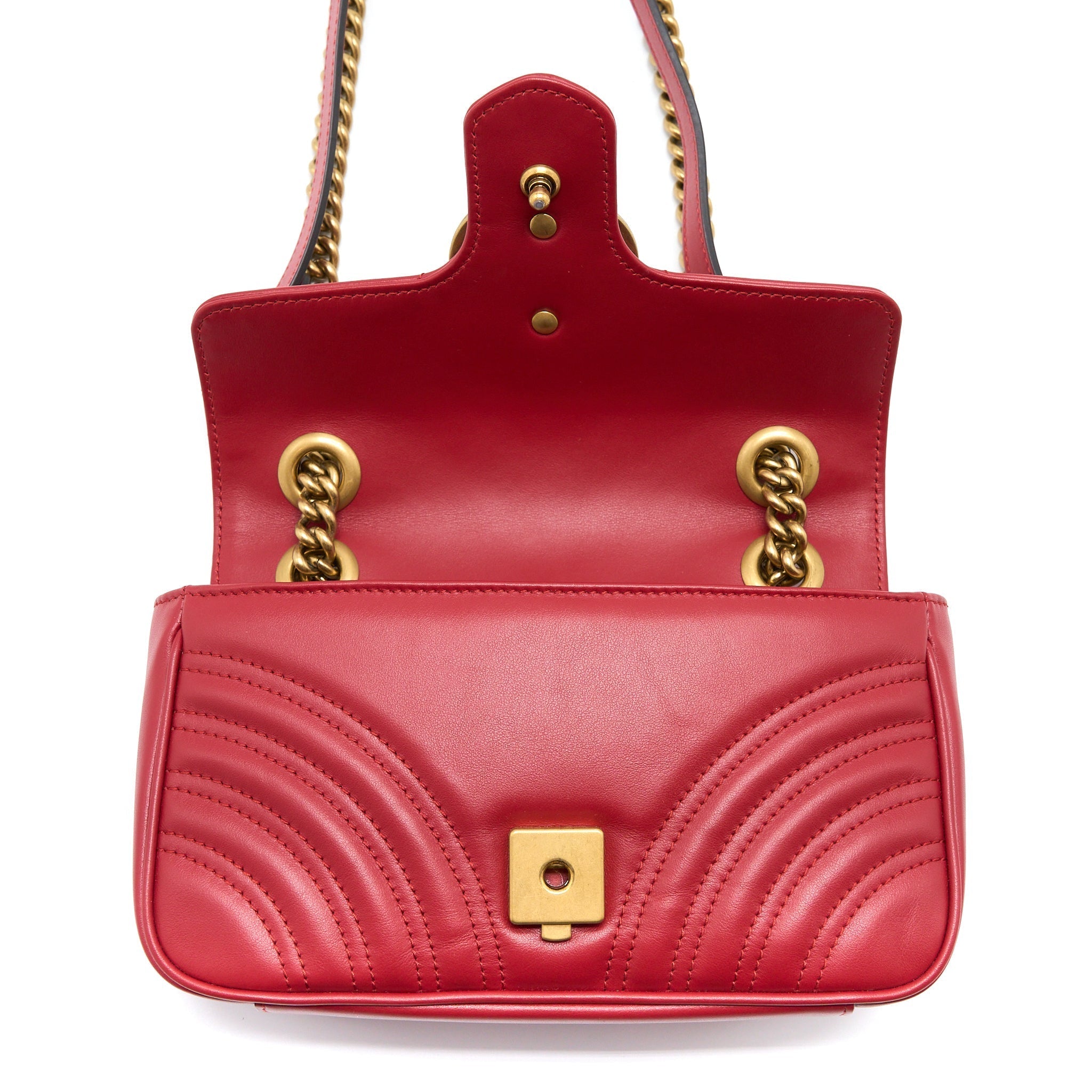 GUCCI MINI GG MARMONT BAG CALFSKIN RED BRUSHED GHW