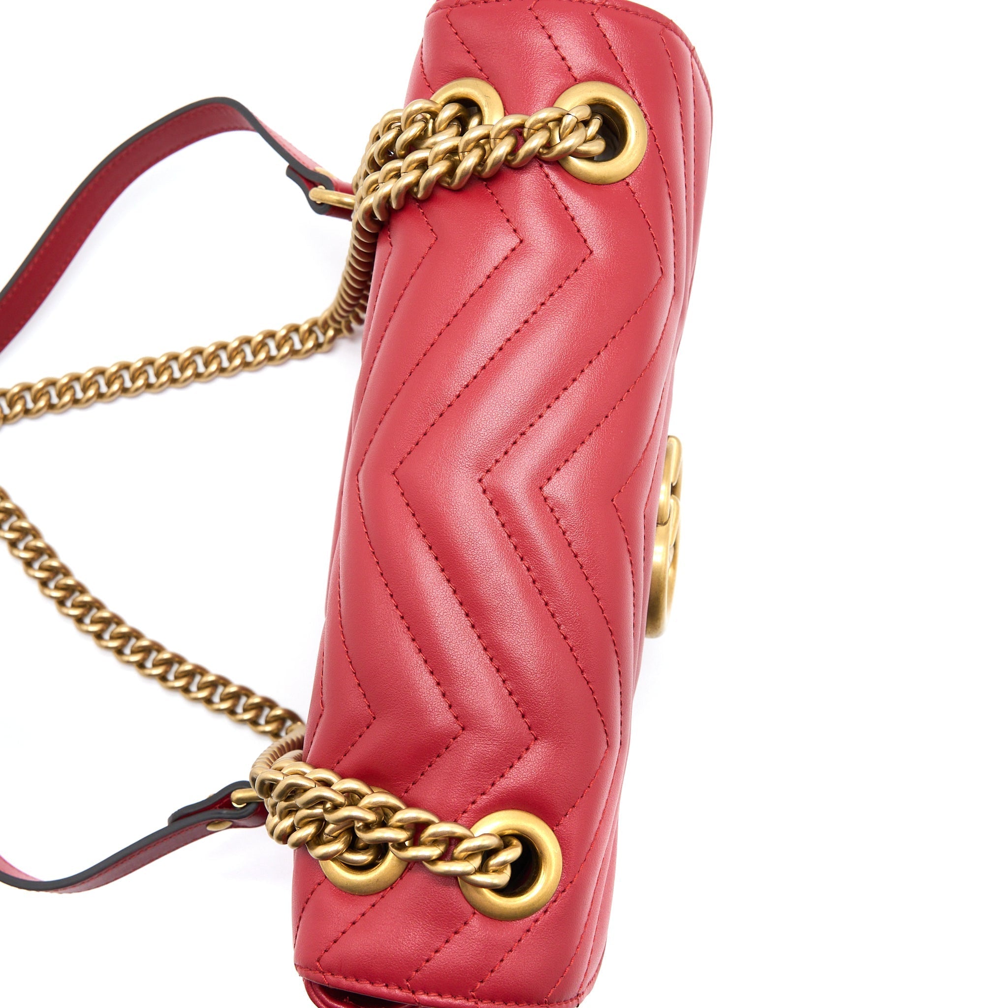 GUCCI SMALL GG MARMONT BAG CALFSKIN RED BRUSHED GHW