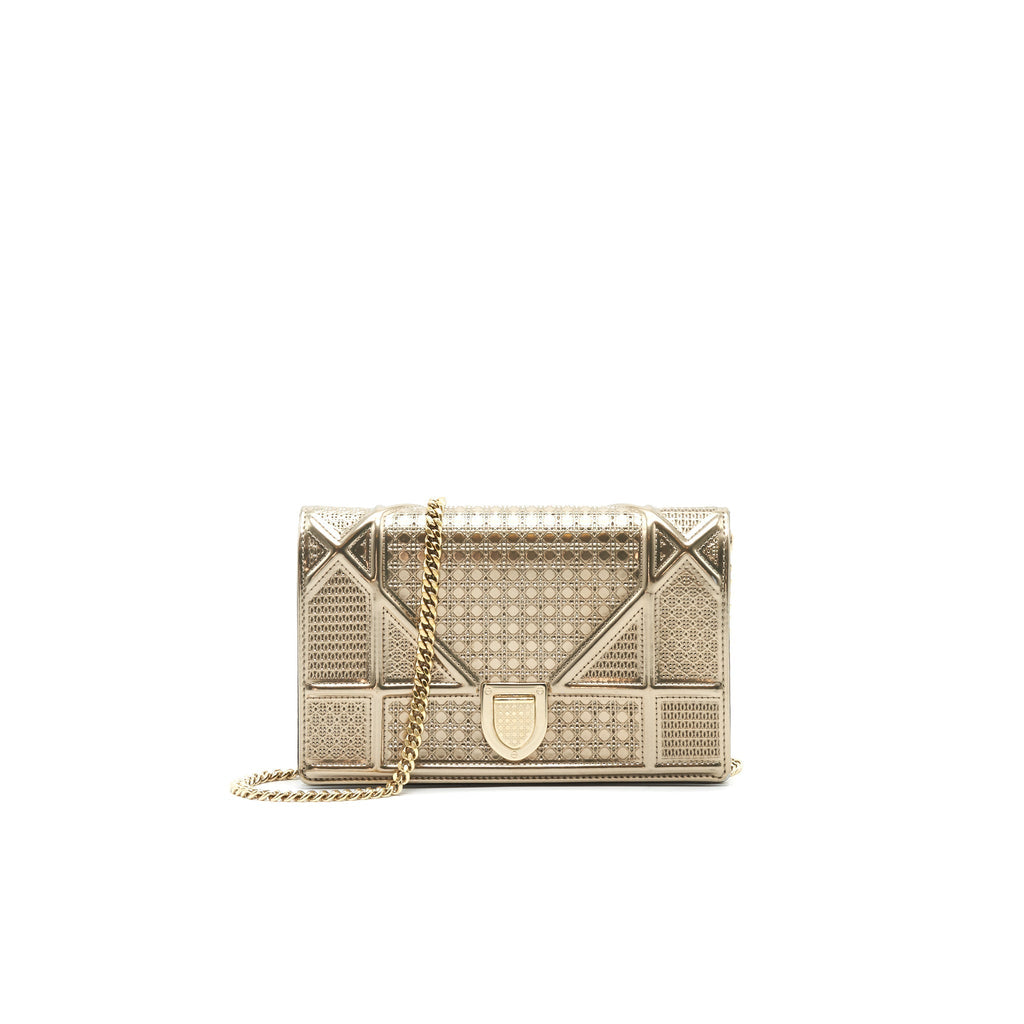 DIOR DIORAMA WALLET ON CHAIN METALLIC GOLD WITH GHW